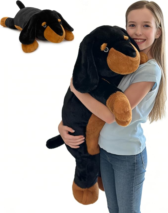 MorisMos Black Dachshund Stuffed Animal Body Pillow, 39-Inch Long Plush Weiner Dog Pillow for Dog Lovers, Soft Embroidered Lazy Eyes Sausage Dog Cuddle Pillow for Couch & Bed