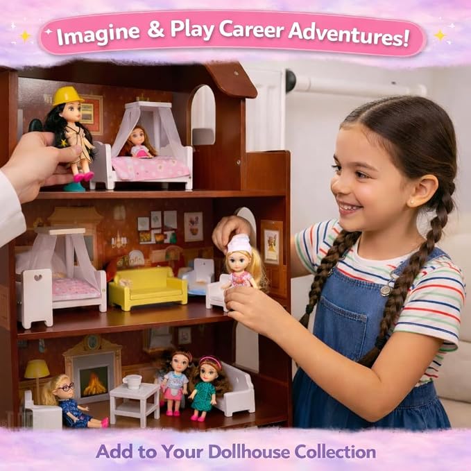 Liberty Imports Little Career Toddler Dolls with Dresses, Girls Imaginative Pretend Play Mini Small Dolls with Outfits for Chef, Doctor, Pilot, Engineer, Teacher & Baker (Career)