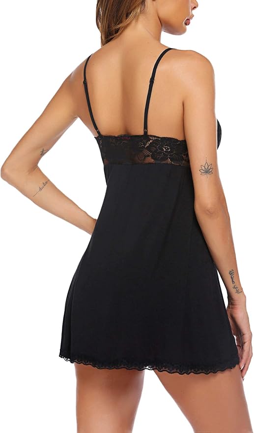 Avidlove Women Nightgown Sexy Sleepwear Lace Chemise V-neck Modal Babydoll Lounge Dress