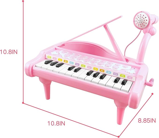Love&Mini Piano Keyboard Toys for Girls - 24 Keys Toddler Piano Music Toy Instruments with Microphone，Pink Piano Toys for 3+ Years Old Girls Birthday Xmas Gifts (24 Keys Pink Piano Toy)