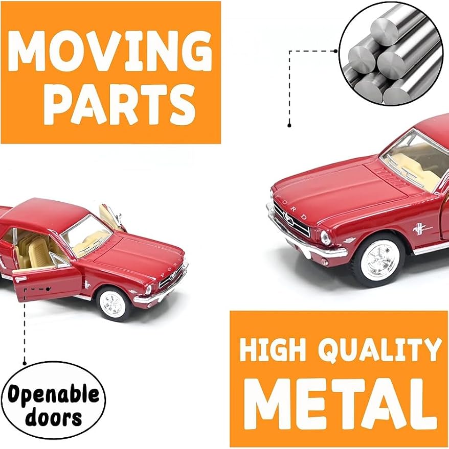 KiNSMART 1964 1/2 Ford Mustang 1:36 Scale 5" Die Cast Metal Model Classic Toy Car (Red)