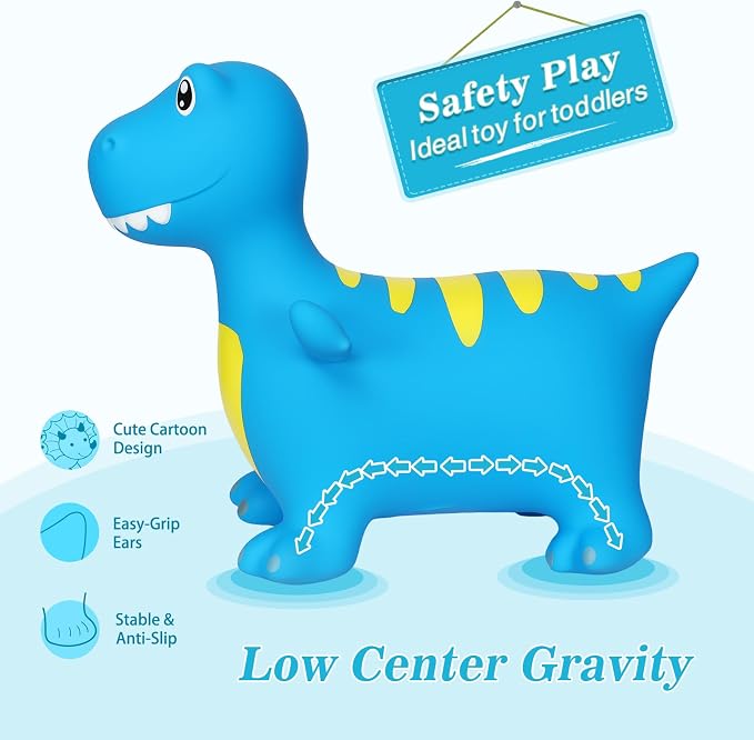 INPANY Bouncy Horse, Dinosaur Hopper Toys for Boys, Gifts Toy for Kid | Eco-Friendly PVC, Low Center Gravity, Cute Cartoon Design, Load 100 Lbs, Learn & Exercise & Active Fun, Gifts for 1-3 Kids