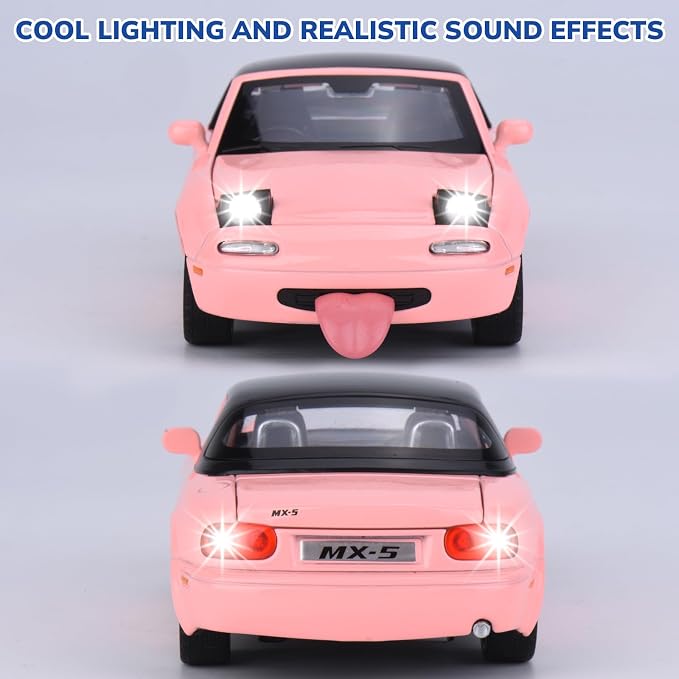 Car Toys for Boys 1 32 Diecast Cars Metal Toy Car,Collectibles Model Car Kits for Adults and Kids,Pull Back Cars with Lights and Sounds,Toy Cars for Boys Age 4-7（Pink）