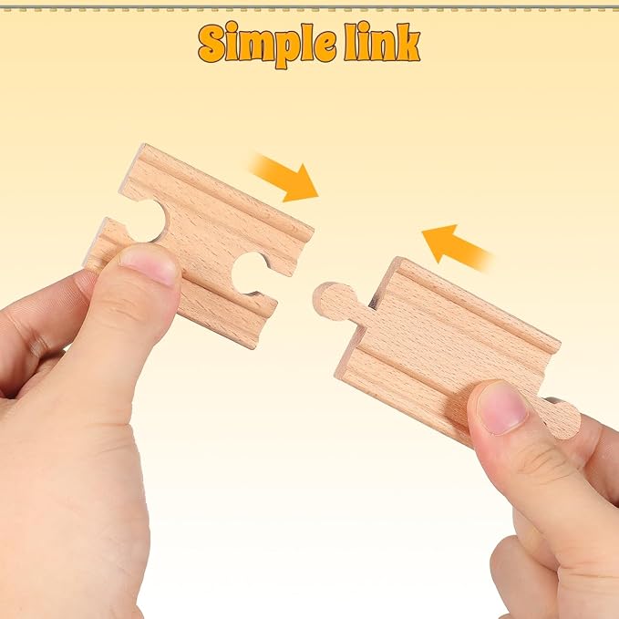 SEWACC 18Pcs Wooden Train Track Accessories Set Compatible with Major Toy Train Brands Includes Straight and Curved Tracks for Kids Ages 3 Enhances Creativity and Motor Skills