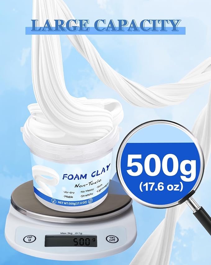 Upgraded Air Dry Clay, Multi-Purpose Foam Clay for Adults and Kids, High Density and Quality Modeling Clay for Cosplay, Arts & Crafts, Super Safe Materials, Perfect Model Magic Gifts, 17.6 oz (White)