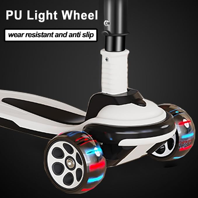 Kick Scooter for Kids Ages 3-12, 5 Adjustable Height Foldable Scooter with 3 LED Light Wheels, Outdoor Activities for Toddlers Boys Girls, Max Load up to 165 lbs
