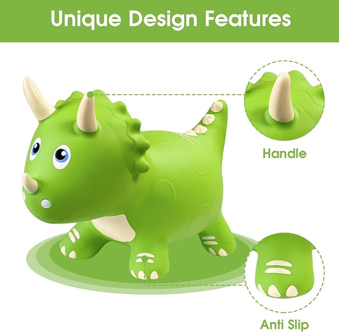 HotMax Dinosaur Bouncy Hopper Toys, Bouncy Horse for Toddlers, Inflatable Ride on Bouncy Animals, Bouncing Triceratops for Kids, Birthday Gift for 18 Months 2 3 4 Year Old Boy or Girl(Green)