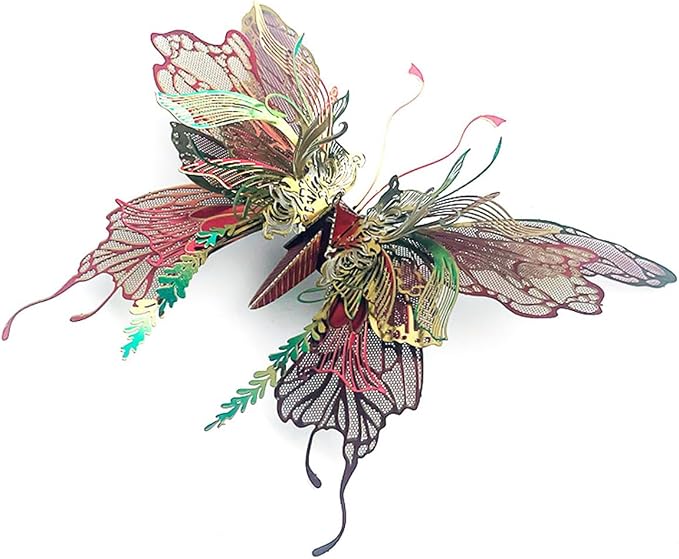 3D Metal Butterfly Puzzle for Adults, 50PCS Steampunk Mechanical Insect Model Kit, No Glue Snap-Fit Assembly, Iridescent Wing Design, Desktop Sculpture