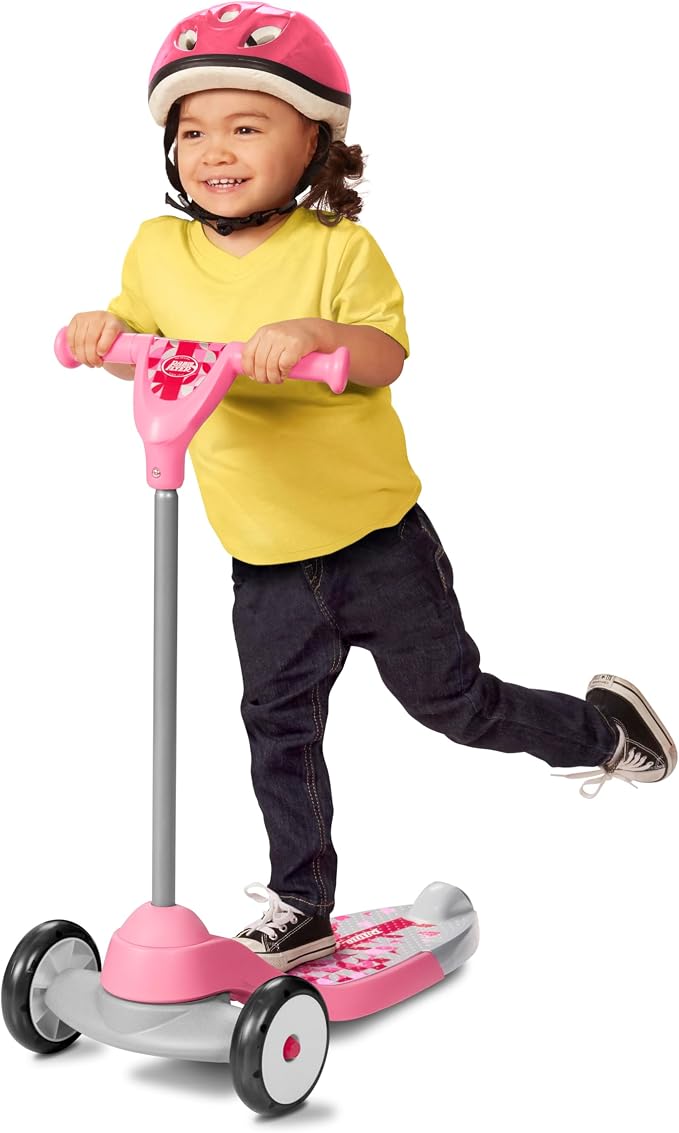 Radio Flyer My 1st Scooter, Pink, for Kids 2-5 Years Old, Extra Wide Base for Balance, 2 Front Wheels for Added Stability, Easy to Use Foot Brake, 3 Wheel Scooter for Kids, (Amazon Exclusive)