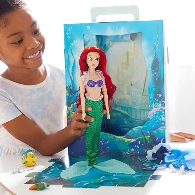 Disney Store Official Ariel Story Doll - 11 Inches - Includes Coloring Book and Additional Dress, Princess Doll in Classic Outfit, Disney Princess Toys