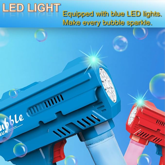 Bubble Gun for Kids 3-8, Automatic Bubble Blaster with LED Light & Refill Solution, Kids Bubble Machine Blower, Outdoor Toy for Birthday Party Wedding Easter Gift (Red)