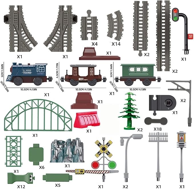 Train Toy Set for Kids Ages 3-8 | 95PCS Magnetic Electric Train Set with Tracks & Light-Up Traffic Light | Battery Powered, Compatible with Thomas, Brio