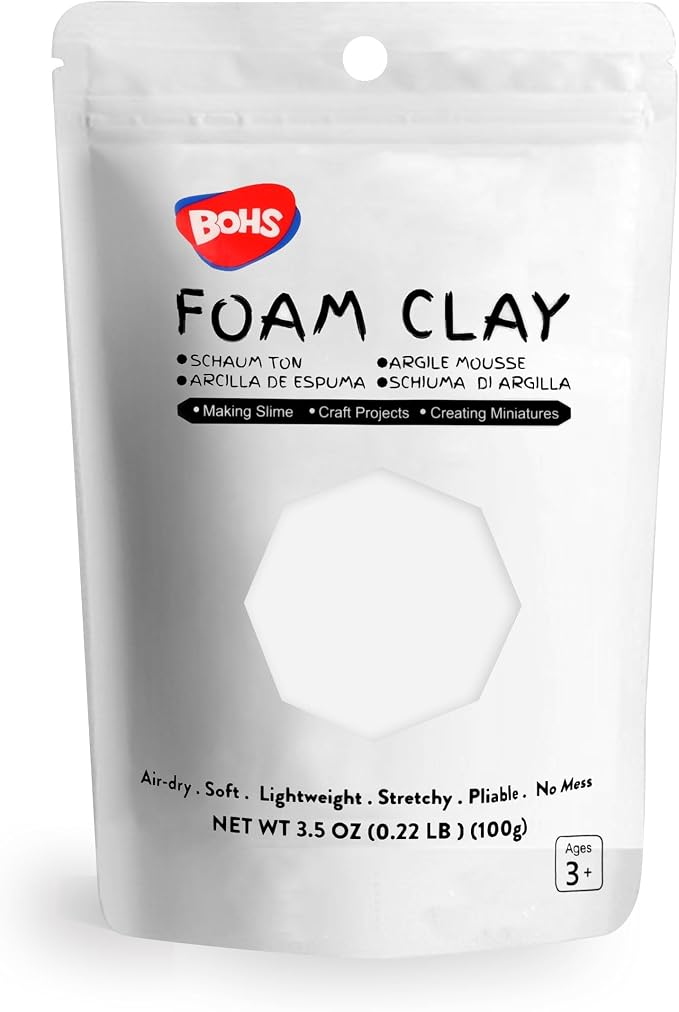 BOHS White Foam Clay - Squishy,Soft, Air Dry -for School Project,Cosplay,Fake Bake, Slime Supplies-100 Grams
