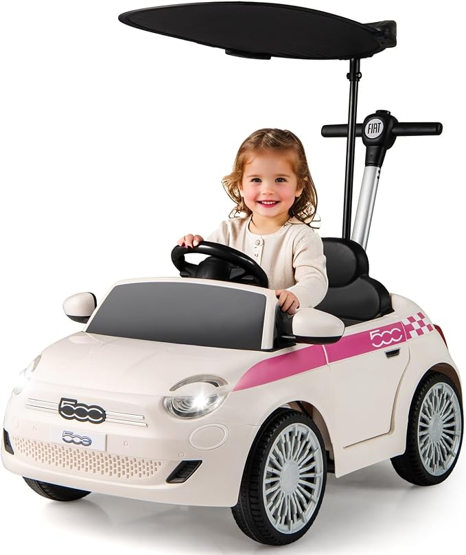 Licensed Fiat 500 Ride on Push Car by INFANS, 3 in 1 Baby Stroller Sliding Walking Car with Retractable Footrest, Parent Control Handle, Horn, Foot-to-Floor Toys for Kids Toddlers 18 Month+ (White)