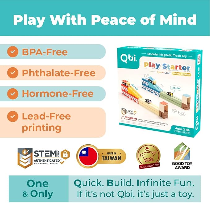 QBI Magnetic Blocks Play Starter Set – STEM Magnet Building Toys for Kids Ages 3-5, 4-in-1 Race Car Track with 4 Cars & 2 Ramps, Birthday Gift (36 PCS)