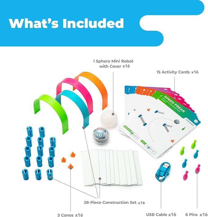 Sphero Mini App-Enabled Coding Robots for Classrooms, 16-Pack | Teach Computer Science, Coding, & AI Literacy, STEM & STEAM Learning Kit for Kids 8+