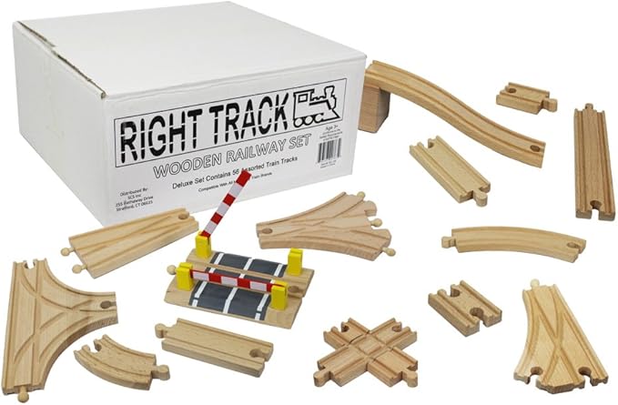 Right Track Toys Wooden Train Track Deluxe Set: 56 Premium Wood Pieces 100% Compatible with Thomas - All Tracks and No Fillers