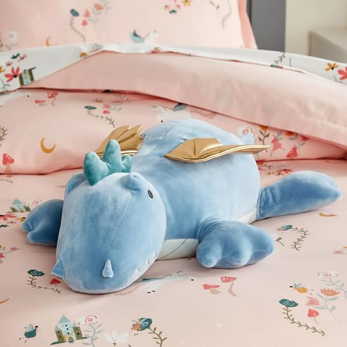 OSOCU® Microwavable Heating Pad Blue Winged Dragon Plush - 1.4 Lb Weighted Stuffed Animal Toy with Tourmaline Beads & Lavender - 16" Squished Long Dinosaur Pillow - Lumbar Back Cushion Lasting Warmth