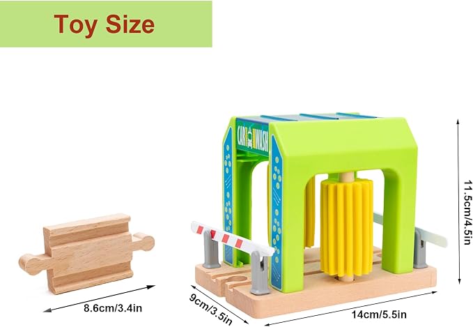 Car Wash Toy for Wooden Train Set Accessories,Wooden Train Washing Station Playset for Toddlers,Compatible with Thomas, Brio, Chuggington