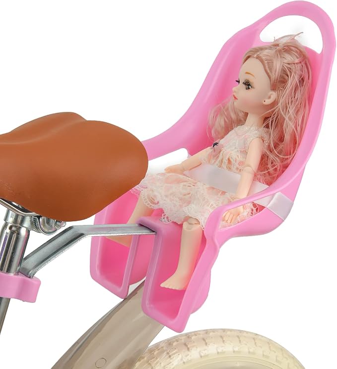 Doll Bike Seat for Girls – Bicycle Doll Chair for 12–20 Inch Kids Bikes, Fits American Girl Dolls, Pink
