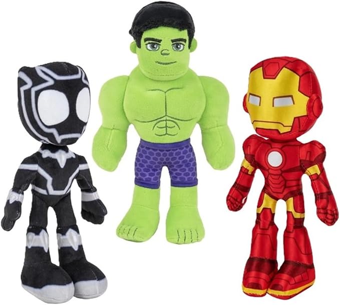Marvel Spidey & His Amazing Friends 8" Plush 3-Pack Set - Hulk, Black Panther, Iron Man - Officially Licensed Stuffed Animal Toy Figures - Spider-Verse Gift for Kids, Boys, Girls