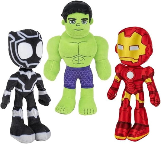 Marvel Spidey & His Amazing Friends 8" Plush 3-Pack Set - Hulk, Black Panther, Iron Man - Officially Licensed Stuffed Animal Toy Figures - Spider-Verse Gift for Kids, Boys, Girls
