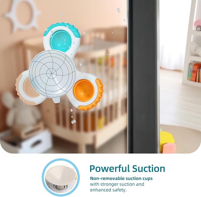 LiKee Strong Suction Cup Fidget Rotating Sensory Bath Toys for Baby Christmas Stocking Stuffers, Airplane Car Travel Table & Window Toys for Toddler Boys and Girls, 10+ Months