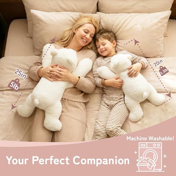 Niuniu Daddy Weighted Polar Bear Stuffed Animals for Kids & Adults, 25" | 5lb Large Weighted Plushies Pillow for Sleeping and Calming, Cute Lying Plush Toy Huggable Gift for Everyday Comfort