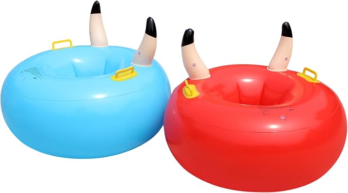Banzai: Bump ‘N Bull Battle Set - Red & Blue, 2 Inflatable Body Bumper Toys, 37" Animal Ring Boppers, Bouncer Grip Handles, Outdoor Game Play, Kids 4+