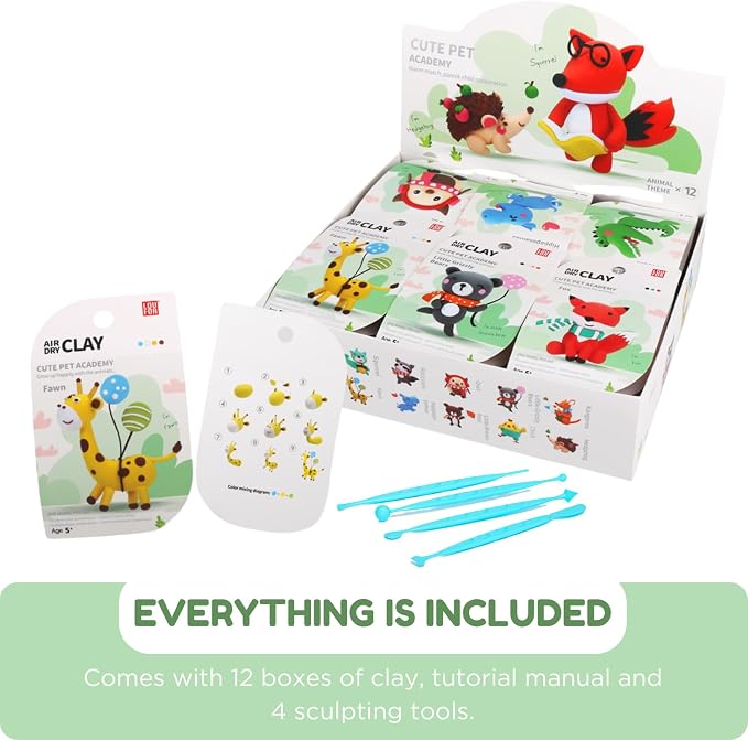 LOUFOR Air Dry Clay Kits - Modeling Clay for Kids, Ultra Light & Soft, Safe & Non-Toxic, DIY Airdryclay Kit with Sculpting Tools and Tutorials, Creatible Art Crafts Toys Gifts for Boys Girls