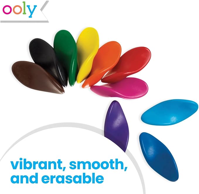 Ooly Ergonomic Erasable Crayons for Young Kids, 10 Colored Crayons in Bright Colors are Non-Toxic and Made from Eco-Friendly Polymers, No Rolling Crayon, Gifts for Kids