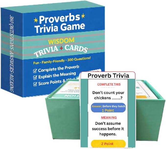 Proverbs Trivia Games, Questions with Answers & Meanings | Fun Family Party Board Games, Team Game Night, Educational Trivia Card Game, Improves Wisdom