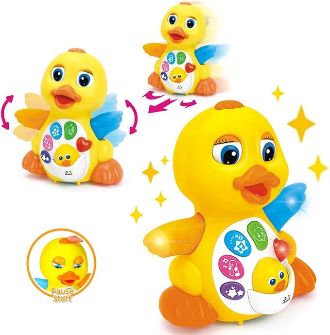 Yiosion Musical Flapping Yellow Duck Interactive Action Educational Learning Walking Light Up Dancing Toy for 1 Year Old Baby Toddler Infant