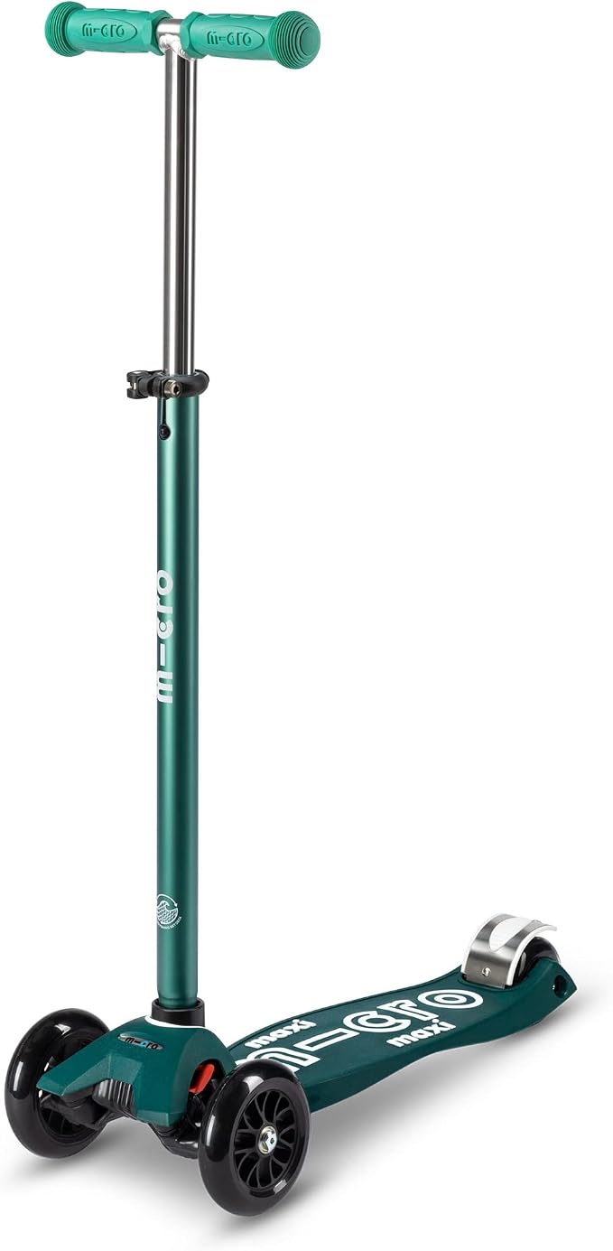 Micro Kickboard - Maxi Deluxe Eco 3-Wheeled, Lean-to-Steer, Swiss-Designed Micro Scooter Made with Recycled and Sustainable Materials for Elementary Kids, Ages 5-12 (Dark Green)