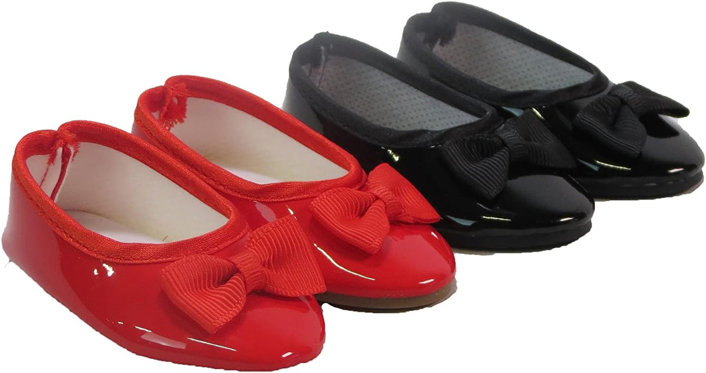 American Fashion World Black and Red Bow Flats for 18-Inch Dolls | Premium Quality & Trendy Design | Dolls Shoes | Shoe Fashion for Dolls for Popular Brands