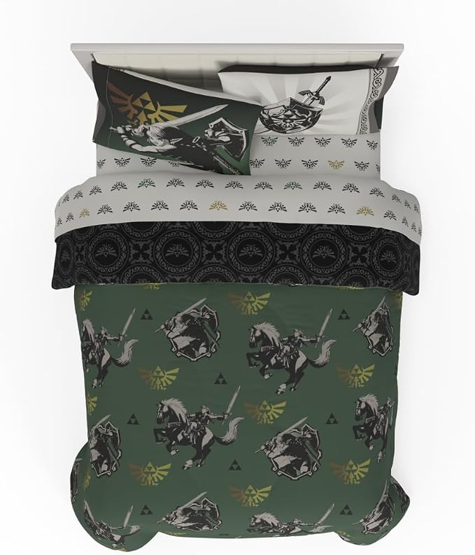 Legend of Zelda Gaming Bedding Set, 7 Piece Super Soft Reversible Comforter and Sheet Set with Sham, Full, (Officially Licensed Product) by Franco Collectibles