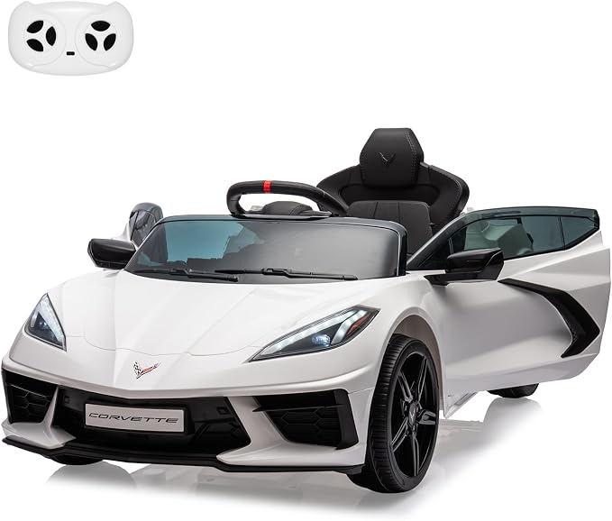 Garvee 12V Kids Ride on Car Licensed Corvette Toddlers Electric Sports Car Ride on Toy with Remote Control, Visual Dashboard, LED Lights, Music for Boys & Girls, White