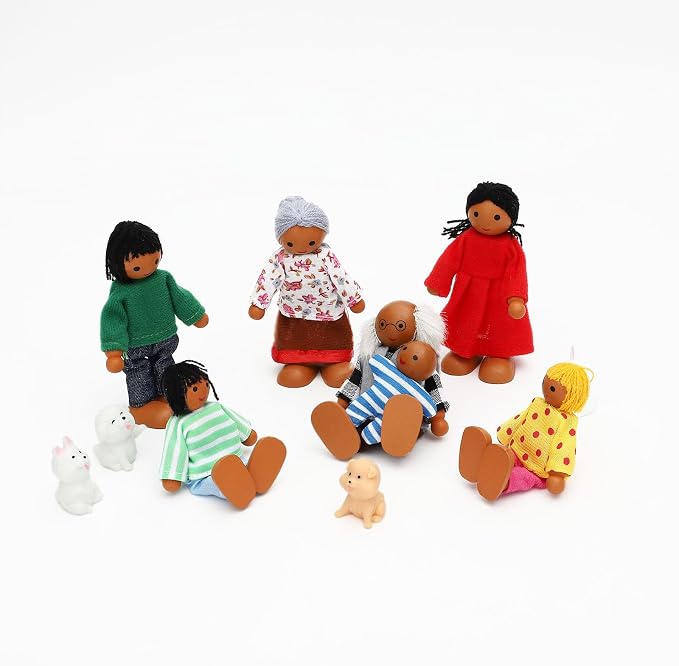 ONEST 11 Pieces Wooden Dollhouse Family Set Mini People Figures Sets Dollhouse Dolls Wooden Doll Family Pretend Play Figures Accessories for Pretend Doll House Toy