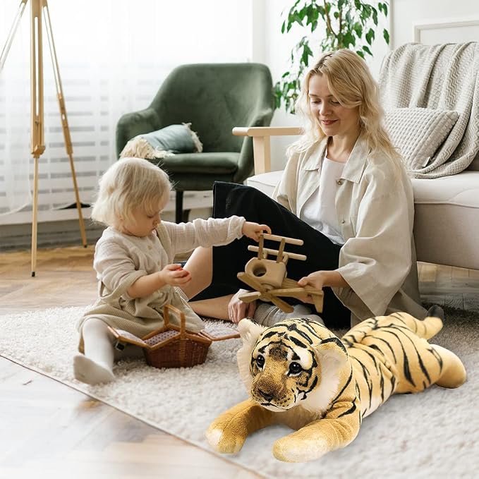 Tiger Stuffed Animals, 19" Large Stuffed Tiger Plush Toys Safari Cute Realistic Tiger Stuffy Soft Pillow Jungle Birthday Graduation Gifts for Kids Boys Girls