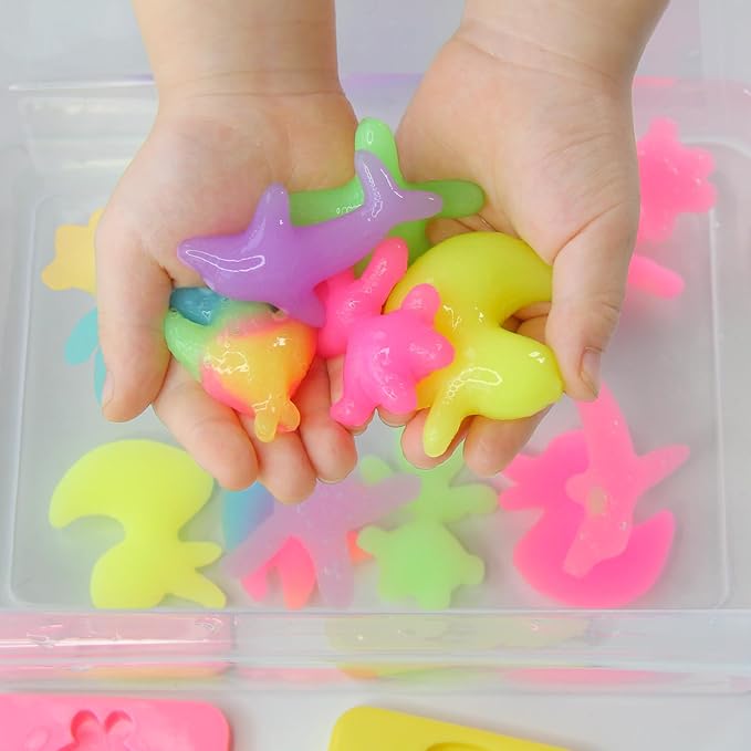 MINISENTIALS Magic Water Elf Toy Kit - Glow in The Dark Aqua Gel 6 Colors with 6 Molds - Magic Squishy Maker Water Fairies Birthday Party Favors DIY STEM Toy for 3-8 Years Old Kids