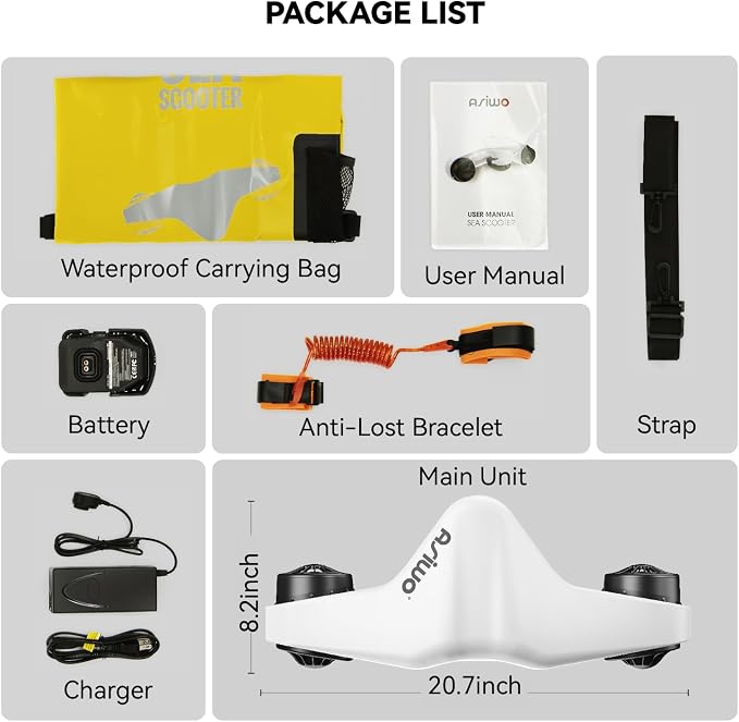 Asiwo Underwater Scooter, Sea Scooter Dual Motors with Action Camera Mount for Kids/Adults, Water Scooter 40M Waterproof for Scuba Diving Snorkeling Pool Sea Adventures