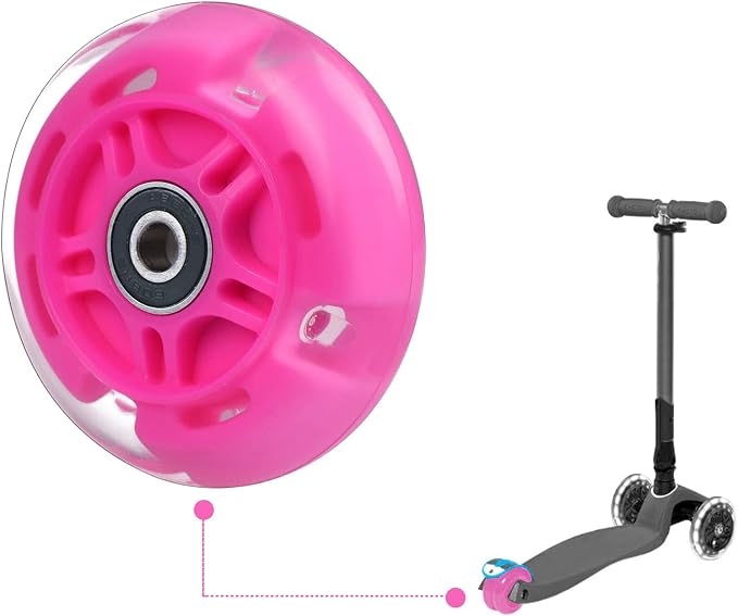 2-Pack Rear 80mm Colorful Flashing 3-Wheeled Kid Scooter Replacement Wheels for Kid Push Kick Scooter (Pink)