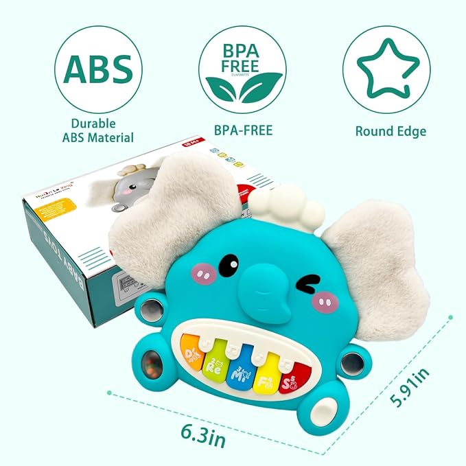 Cute Elephant Piano for Baby Musical Toys 18M+, Early Learning Light up Music Keyboard Infant Toy Perfect Christmas Birthday Gifts for Boy & Girl Age 2 3 Years Old (Blue-Elephant)