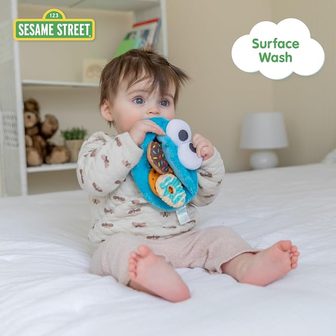 Kids Preferred Sesame Street Cookie Monster On The Go Activity Toy with Silicone Teether, Crinkle Sounds, and Rattle for Babies and Infants