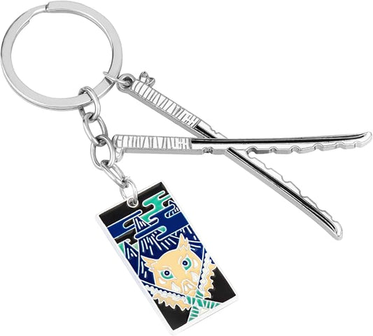 Demon Slayer Keychain, Anime Keychain with Sword & Charm Plate, Demon Slayer Merch & Gifts