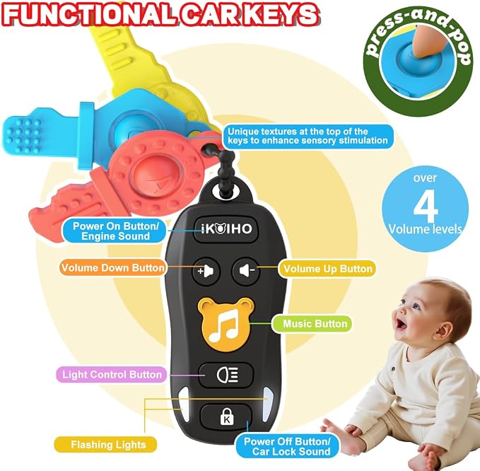 Baby Phone Baby Keys Toys Set, Bilingual Play Phone and Toy Keys for Toddlers 1-3, Musical Early Learning Toys with Sounds Lights for 1 Year Old Boys Girls Infant Age 6+ Months