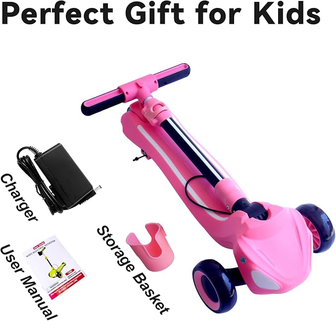 3 Wheel Electric Scooter for Kids Ages 3-10, w/Storage Basket, LCD Screen, Full Body Lights Up, Wide Deck, 5Mph Safe Speed, 90min Riding, Balance Foldable Kick Scooter for Boys & Girls