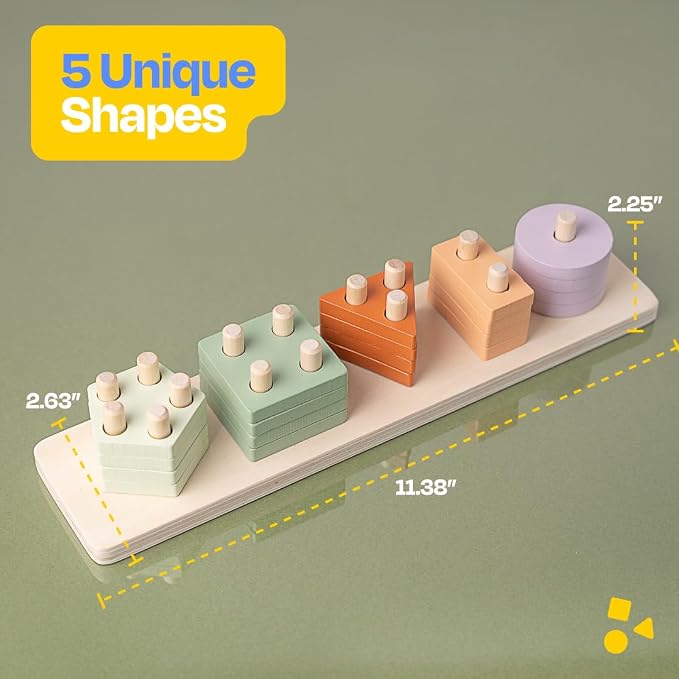 ANGORA BRANDS Montessori Wooden Shape Sorter & Stacking Toy for Toddlers 3+, Educational Puzzle that Builds Fine Motor & Cognitive Skills by Playfully