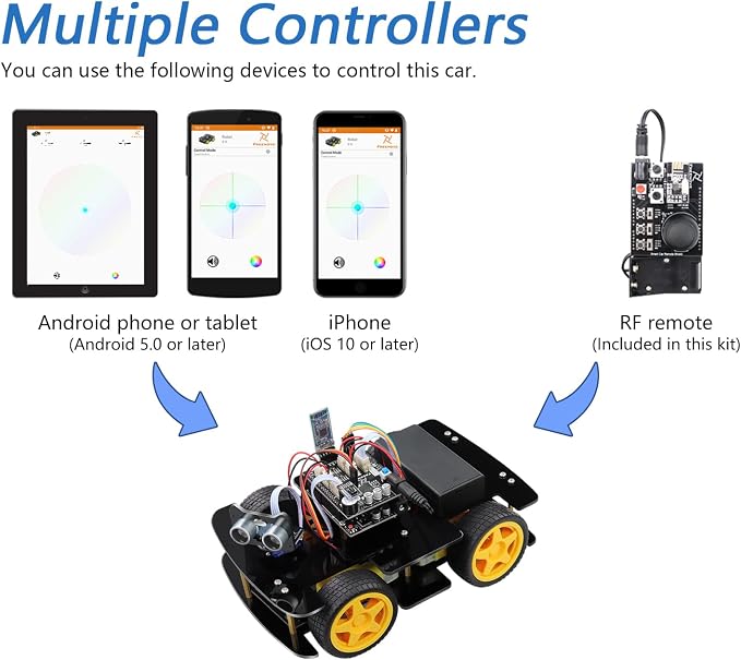 Freenove 4WD Car Kit with Remote (Compatible with Arduino IDE), Line Tracking, Obstacle Avoidance, Wireless Control App, Ultrasonic Sensor Motor Servo
