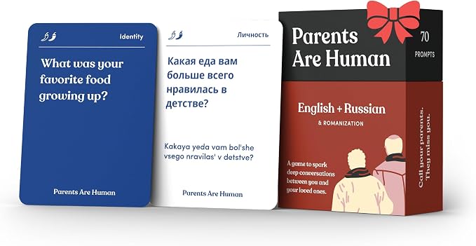 Parents Are Human, Relationship Cards, Get to Know Each Other Better, Parents, Adults, Families, & Teens Relationship Building, Light & Deep Questions, 70 Questions & Activity Cards, English + Russian